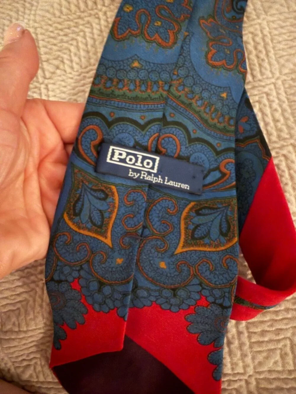 Polo Ralph Lauren Mens Tie Silk Two-tone Paisley Pattern OS Pointed-end Vintage